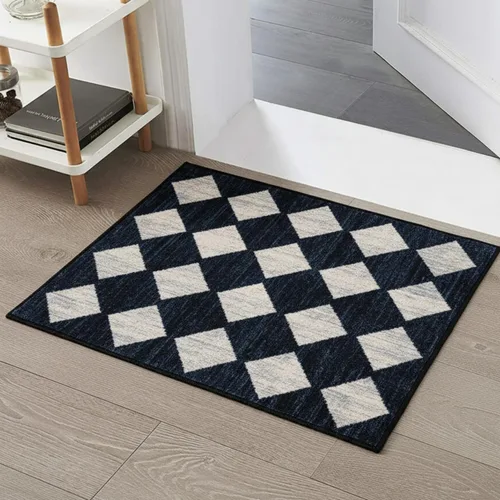 Miniatura 5 de Lahome - Tapete con diseño de entramado marroquí, a cuadros, pequeño, suave y antideslizante, moderno, resistente a las manchas, para puerta Negro