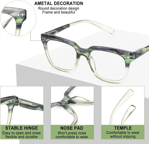Miniatura 3 de Paquete de 6 lentes de lectura de moda para mujeres y hombres, bloqueo de luz azul, lectores cuadrados de gran tamaño con bisagra de resorte Paquete
