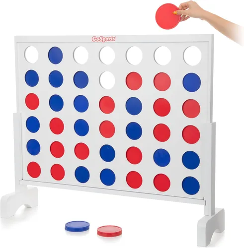 GoSports Juego Gigante de Madera 4 en Raya de 3 Pies de Ancho - Elige Acabado Blanco u Oscuro - Jumbo 4 en Raya Diversión Familiar con Fichas,