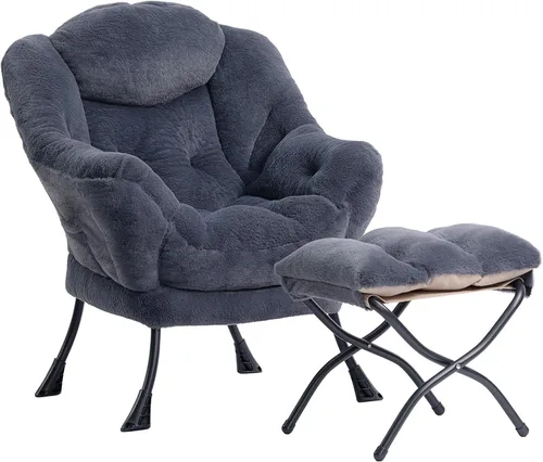 Miniatura 42 de HollyHOME - Silla perezosa con reposabrazos y bolsillo lateral, cómoda silla de sala de acento, sofá de ocio para sala de estar, recámara