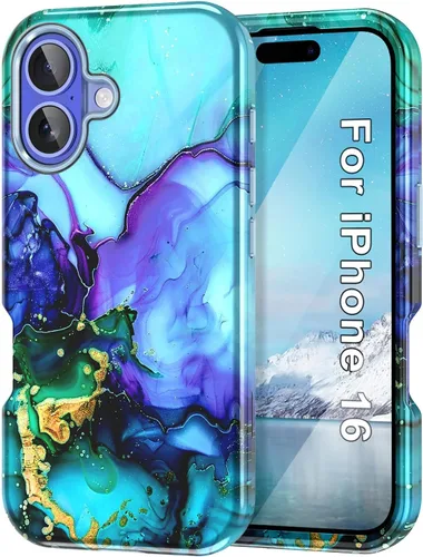 Miniatura 21 de Btscase Funda para iPhone 16e (2025), [probada en caídas de grado militar] Diseño de patrón de mármol delgado, resistente, a prueba de golpes