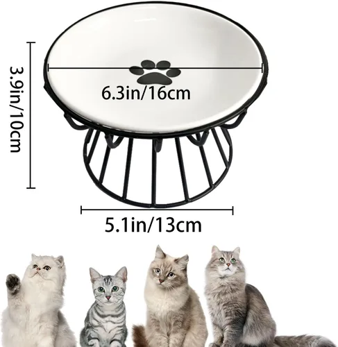 Miniatura 2 de Cuencos de cerámica para gatos con soporte de metal, paquete de 2 cuencos elevados para gatos elevados para gatos y agua para gatos de interior, 【2