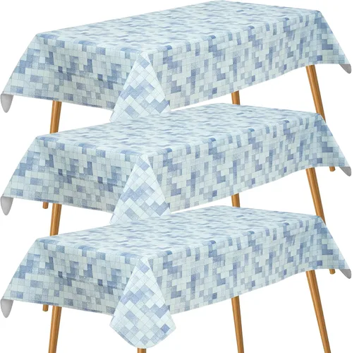 Miniatura 31 de FIFTY FEET Mantel rectangular de 84 x 60 pulgadas, mantel de vinilo con respaldo de franela para mesas rectangulares, impermeable, a prueba