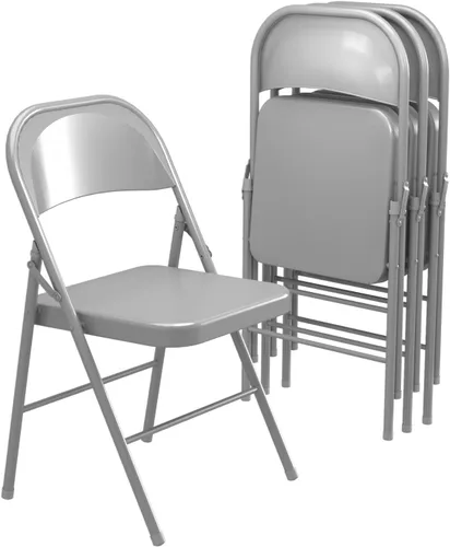 Paquete de 4 sillas plegables, sillas plegables de metal, marco de acero con doble bisagra para oficina, boda, fiesta, patio, comedor, eventos, Gris