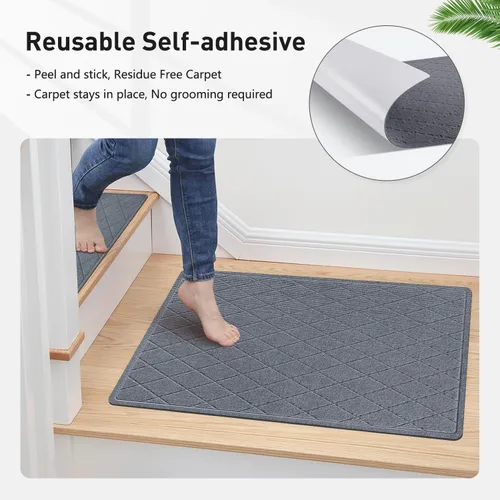 Miniatura 3 de Stair Treads with Landing Rug for Wooden Steps Indoor, Peel and Stick Stair Treads Matching-Mat 20"X32" Stair Landing Slip Resistant Polyester Stair