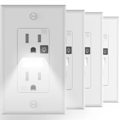 SOZULAMP Enchufe de pared con luz nocturna, enchufe de pared estándar decorativo eléctrico, 15A, 2 polos, 3 cables, resistente a manipulaciones,