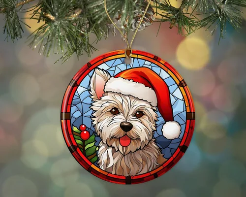 West Highland Terrier - Adorno de cerámica de vitral de Navidad, adorno colgante para árbol de Navidad, adorno de vitral de perro, adorno religioso
