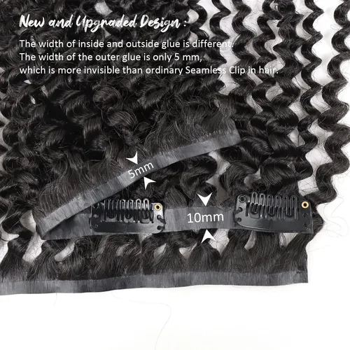 Miniatura 2 de Extensiones de cabello humano rizado sin costuras 3A 3B, color negro natural, ultra fino, doble trama, PU, invisible, clip, 7 unidades, 14 pulgadas
