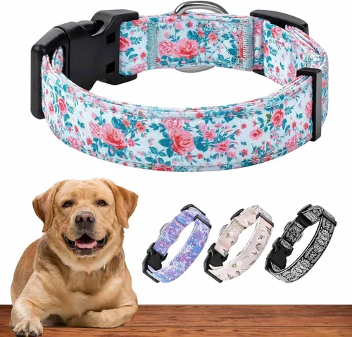 Miniatura 19 de Collar amarillo para perros pequeños, medianos y grandes - Algodón resistente, duradero, ajustable, collar fuerte y resistente - Ideal