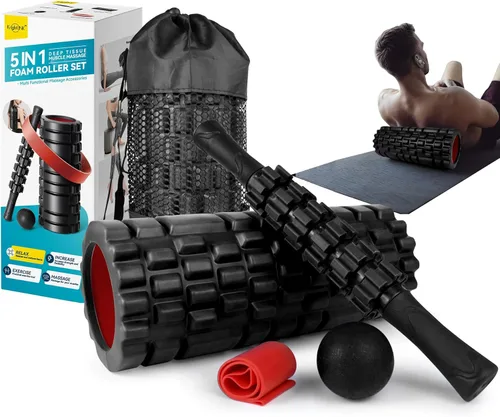 Miniatura 9 de Krightlink Juego de rodillos de espuma 5 en 1 para masaje muscular de tejido profundo, rodillo de espuma para ejercicio de fitness, rodillo