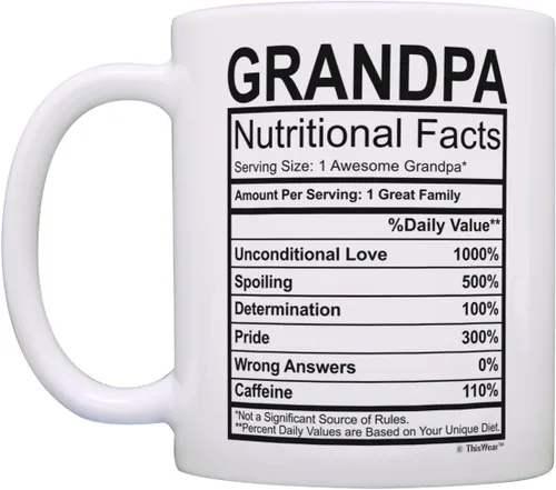 Miniatura 2 de Taza del día del padre para el abuelo con etiqueta de datos nutricionales, regalos divertidos para el abuelo de 11 onzas, taza de café, taza de té