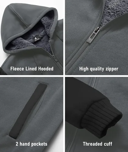 Miniatura 35 de SCODI Sudaderas con capucha para hombre, forro polar pesado, cremallera completa, forro de sherpa grueso, chaqueta con capucha