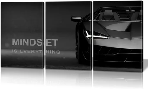 Lienzo motivacional para pared, diseño de Lamborghini, paquete de 3 piezas inspiradoras para decoración de pared, Mindset Is Everything (36 pulgadas