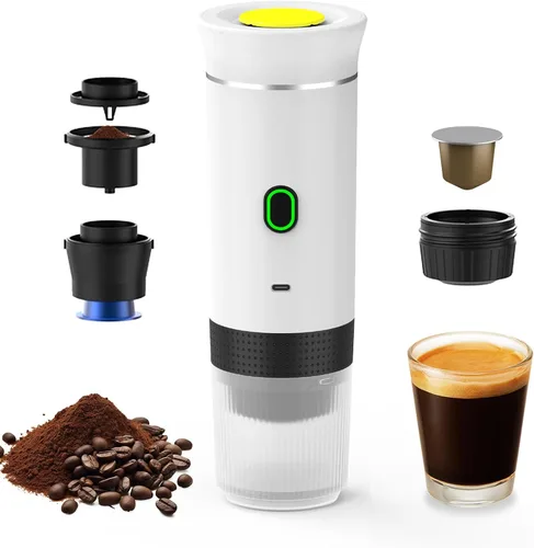 Miniatura 9 de Decdeal Cafetera inalámbrica para el coche, hogar, viajes, cafetera eléctrica 3 en 1, funciona con cápsulas y café molido de 15 bares, mini cafetera
