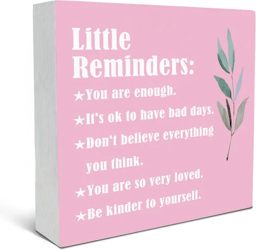 Miniatura 11 de SRADMO Inspirational Wood Box Sign Desk Decor, Inspirational Desk Decor, Little Reminders Motivational Positive Theme Wooden Block Box Sign