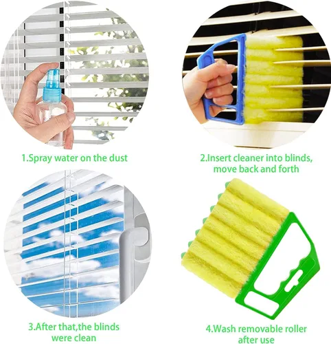Miniatura 4 de 2 piezas de limpiador lavable para persianas de ventana, mini cepillo de mano para persianas de madera, persianas venecianas y plumero de aire