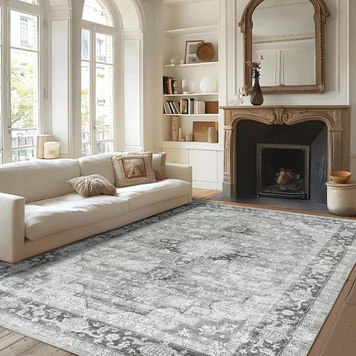 Syalife Alfombra de área lavable de 3 x 5, ultra suave, antideslizante, de pelo bajo, resistente a las manchas, alfombra de área vintage para sala