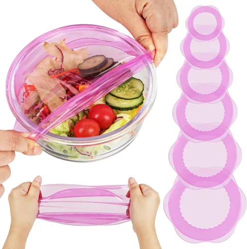 Tapas elásticas de silicona para almacenamiento de alimentos en el refrigerador, fundas elásticas reutilizables para tazas, latas, tarros, 6 piezas