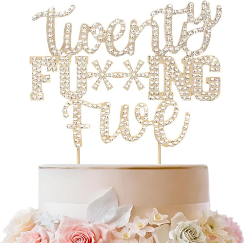 Miniatura 24 de LINGTEER Veintiún divertidos adornos dorados para tartas con diamantes de imitación – Saludos a los 21 años de edad, decoración de centros de mesa