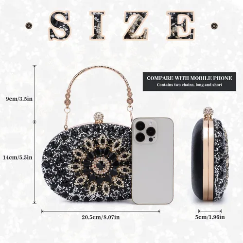 Miniatura 5 de Bolso de mano de noche con diamantes de imitación para mujer, bolsa de mano con diamantes brillantes y brillantes, bolsa de fiesta de boda de cristal
