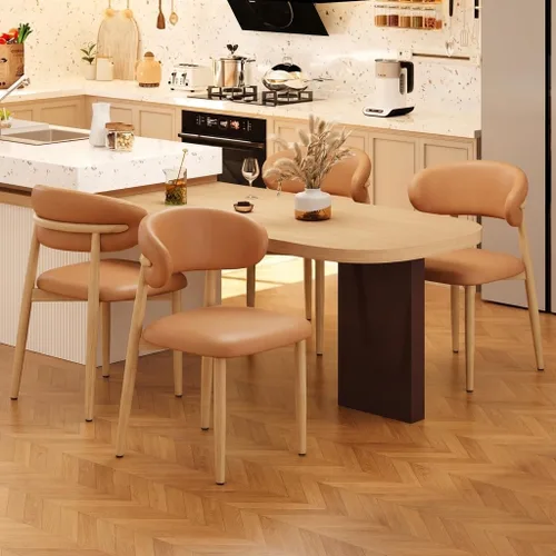 Miniatura 5 de Juego de 2 sillas de comedor para cocina, tapizadas, modernas, de cuero, original/beige