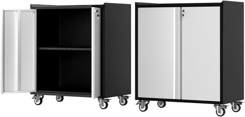 IDEALHOUSE Armario de almacenamiento móvil de 46" para garaje con puertas con cerradura - Unidad de estantería de metal resistente, organizador