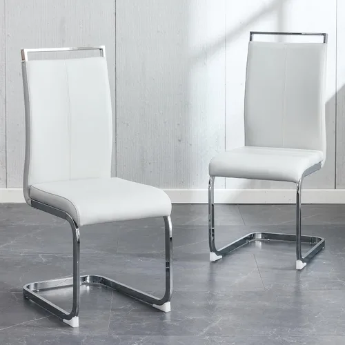 gopop Juego de sillas de comedor, sillas modernas de metal con asiento acolchado de piel sintética, respaldo alto y patas cromadas resistentes, claro