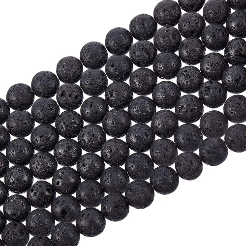 PH PandaHall 470 cuentas de lava de 0.315 pulgadas (0.315 in), cuentas espaciadoras de lava negra natural, cuentas espaciadoras de lava negra, Negro