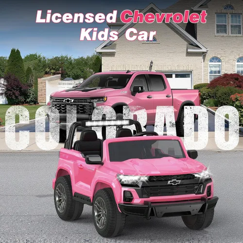 Miniatura 2 de ARBELI Juguetes de paseo de 2 plazas y 24 V para niños, auto eléctrico Chevrolet con licencia con control remoto, 4 motores de 200 W, 4WD/2WD, Rosa