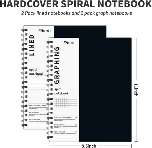 Miniatura 32 de Cuaderno grande en espiral rayado - Paquete de 4 cuadernos rayados de 8.5" x 11" con tapa dura de 7mm, cuaderno de 120 páginas, papel grueso de 100
