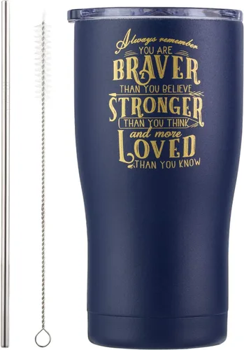 Vaso inspirador de 20 onzas de regalo para mujeres, mejores amigas, hijas, mamá y abuela, «Always Remember You Are Braver Than You Believe, Stronger