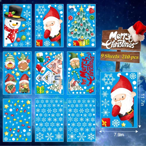 Miniatura 2 de AOWDIAO Decoraciones de Navidad, 210 unidades de adhesivos de ventana de Navidad para vidrio de doble cara, reutilizables, lindas calcomanías
