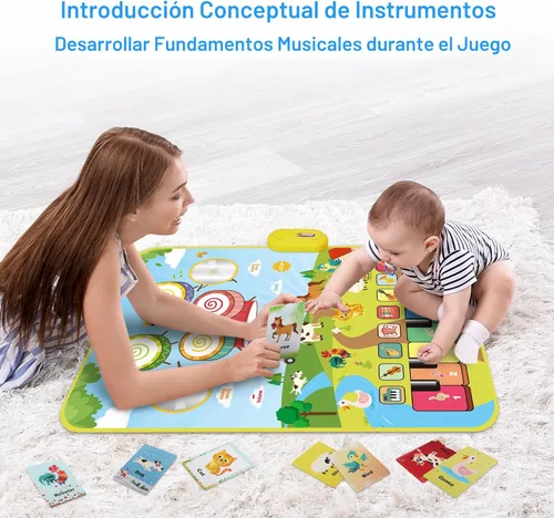 Miniatura 5 de FOKI Alfombrillas de piano, 3 en 1, tapete de juego musical de animales con piano y tambor para juguetes Montessori sensoriales de aprendizaje Agua