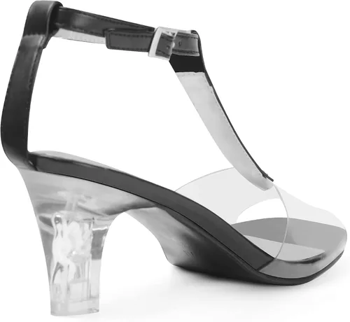 Miniatura 3 de ANN CREEK Sandalias de tacón transparente con correa en T para mujer, Oro