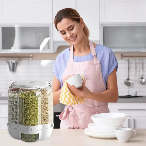 Miniatura 7 de Enfudid Contenedor de almacenamiento de granos para alimentos, dispensador de arroz de 6 rejillas de gran capacidad, caja de almacenamiento