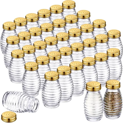 Miniatura 9 de Bokon Juego de 48 cocteleros de vidrio para sal con tapas de acero inoxidable de 2.7 oz, coctelero pequeño para especias para cocina, restaurantes