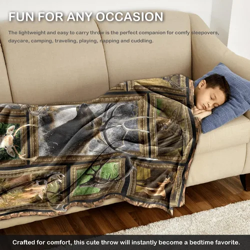Miniatura 4 de Manta de ciervo para niños, manta suave para sofá, cama, sala de estar, mantas de vellón acogedoras y colchas de franela cálida de viaje para niños
