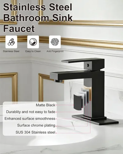 Miniatura 8 de Grifos de Baño Midanya 1 Agujero, Grifo de Fregadero de Acero Inoxidable de Una Manija, Grifos de Tocador Modernos con Placa de Cubierta, Mangueras