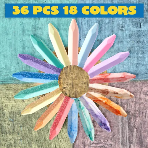 Miniatura 2 de JOYIN Juego de 36 tizas lavables para acera en 6 paquetes, 18 colores, incluyendo 12 teñido anudado, 12 purpurina y 12 tizas de color neón