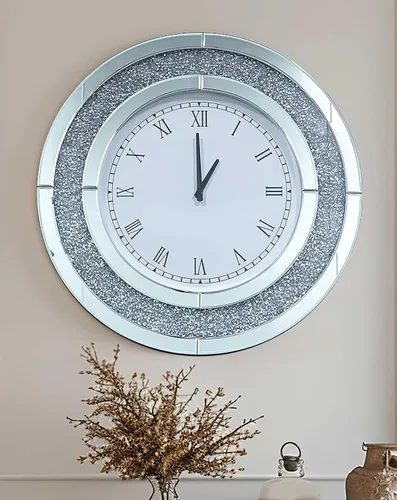 Miniatura 8 de Reloj de pared de diamante triturado redondo decorativo con espejo de 24 pulgadas, color marrón