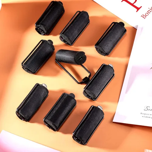 Miniatura 6 de Syhood 18 rodillos de satén para cabello negro, rodillos de esponja de espuma, rizadores de pelo envueltos en satén negro para peinado de peluquería