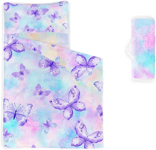 Miniatura 21 de Tapete para siesta – Saco de dormir de animales con almohada extraíble – Juego de ropa de cama para guardería y fiestas de pijamas, preescolar