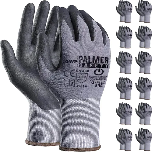 ATERET Guantes de trabajo de seguridad, 12 pares de guantes de punto sin costuras con revestimiento de nitrilo de microespuma, guantes de