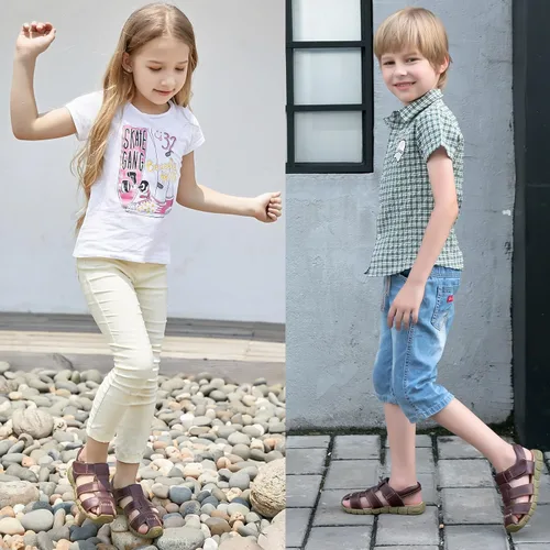 Miniatura 6 de DADAWEN - Sandalias deportivas de cuero para niños y niñas, puntera cerrada, para exteriores (para bebés, niños pequeños y grandes)