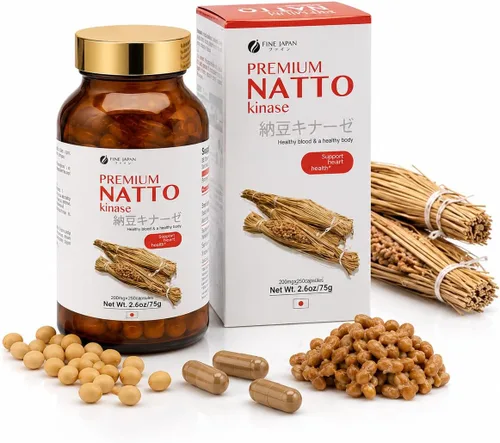 FINE JAPAN Natto Kinase Tablets 250mg, enzima de soja fermentada, 300 tabletas, sin gluten, fabricado en Japón