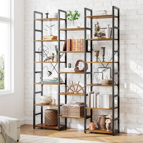 Miniatura 11 de NUMENN Estantería Triple Ancha de 5 Niveles, Estantes de Libros Ajustables de Estilo Industrial Rústico, Librerías y Estanterías Modernas Muebles