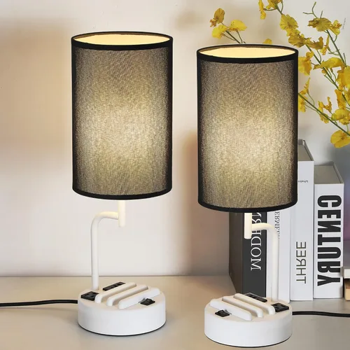 Miniatura 14 de Dreamholder - 2 lámparas de mesa con 3 puertos de carga USB, moderna lámpara de escritorio con toma de corriente alterna y soportes para teléfono