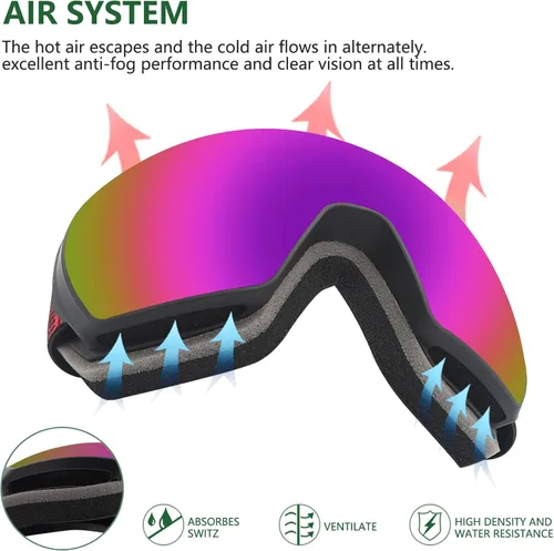 Miniatura 7 de OULAIQI Gafas de esquí de nieve, protección OTG UV400, anti niebla, esquí, patinaje, snowboard, gafas de snowboard para hombres, mujeres y jóvenes