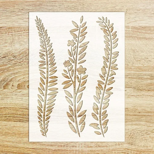 Plantilla decorativa FLONZ de hojas de helecho (6 x 8 pulgadas), plantilla decorativa para pintura de pared, álbumes de recortes y decoración de