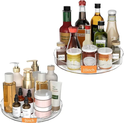 Miniatura 10 de Organizador Giratorio Lazy Susan de 2 Piezas, Bandeja Organizadora Giratoria Transparente de 9 Pulgadas para Superficie de Gabinete, Lazy Susan